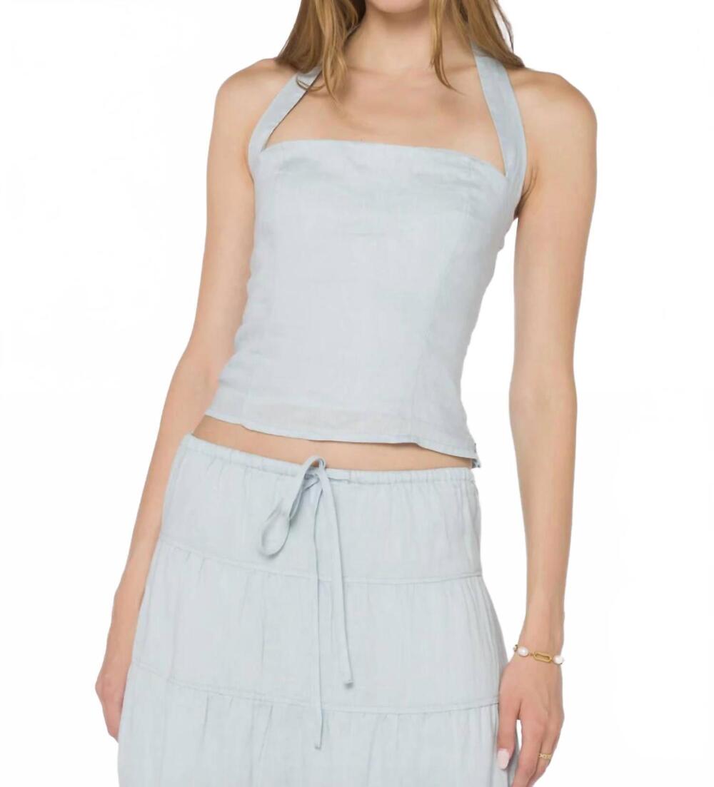 NEW VELVET HEART reiko square neck linen halter top in blue